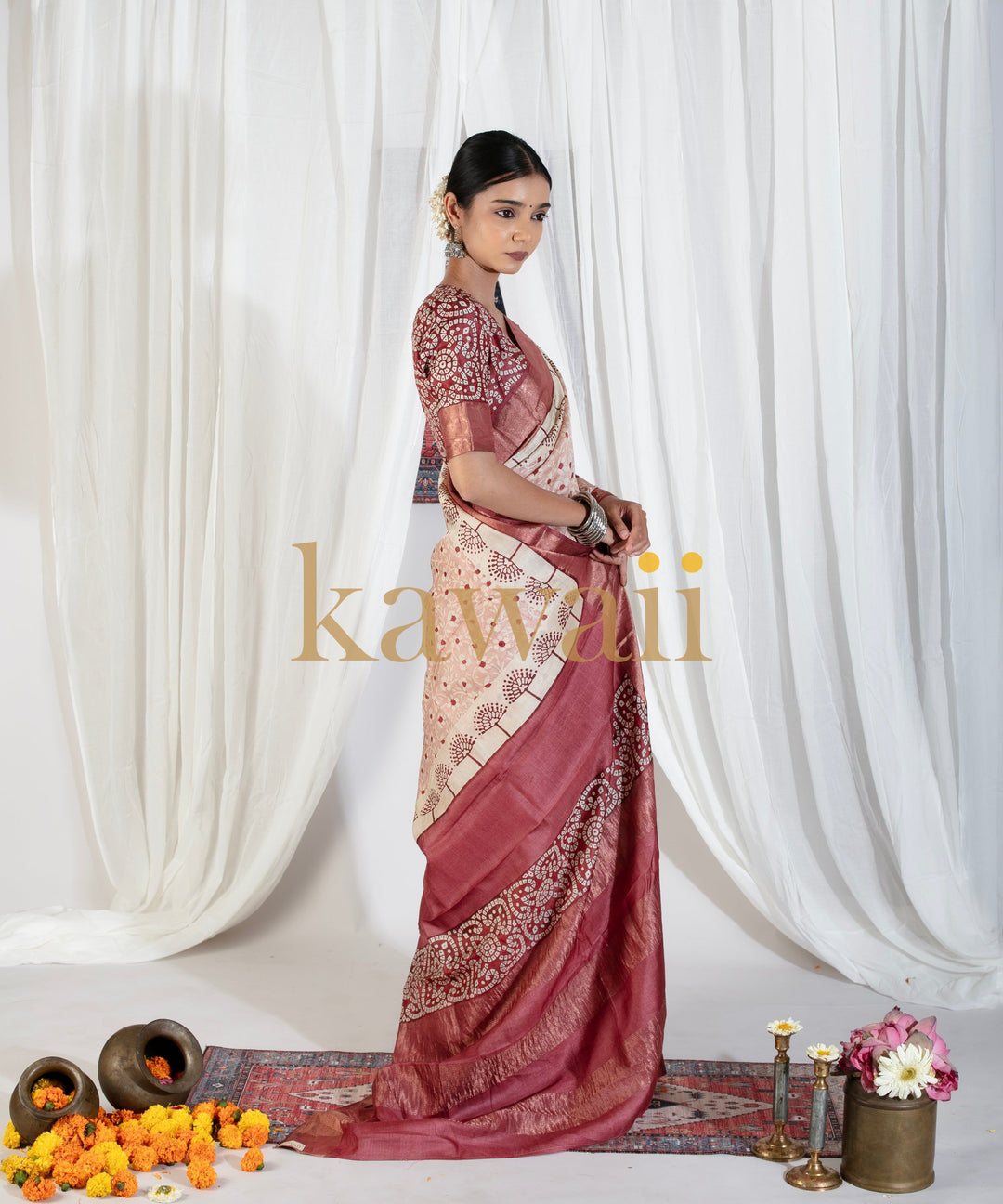 Gulzaar Tussar Silk Block Print Saree | SILK MARK CERTIFIED | SHOBITAM