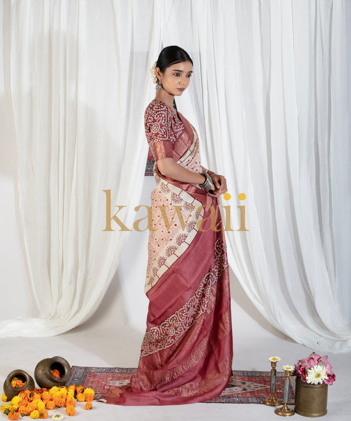 Gulzaar Tussar Silk Block Print Saree | SILK MARK CERTIFIED | SHOBITAM