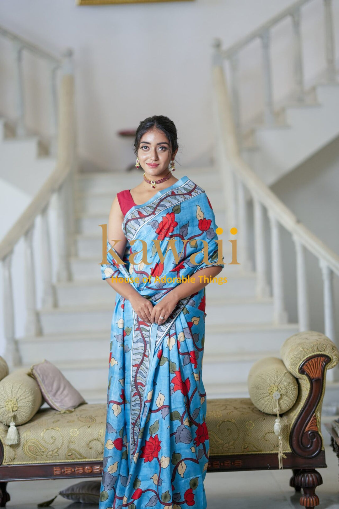 Neel Kalamkari Saree | SILK MARK CERTIFIED | SHOBITAM