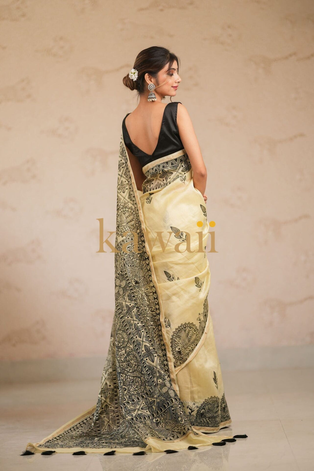 Satva Madhubani Artwork Handpainted on Chanderi Silk Saree  | SHOBITAM