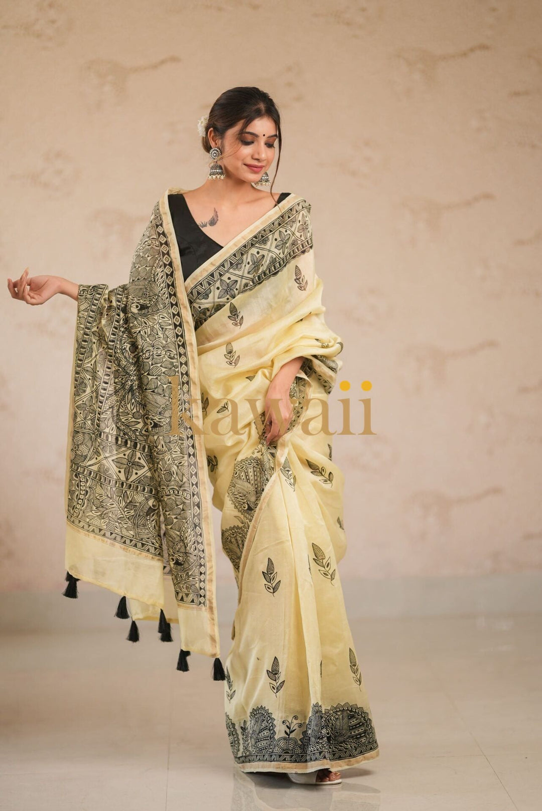 Satva Madhubani Artwork Handpainted on Chanderi Silk Saree  | SHOBITAM