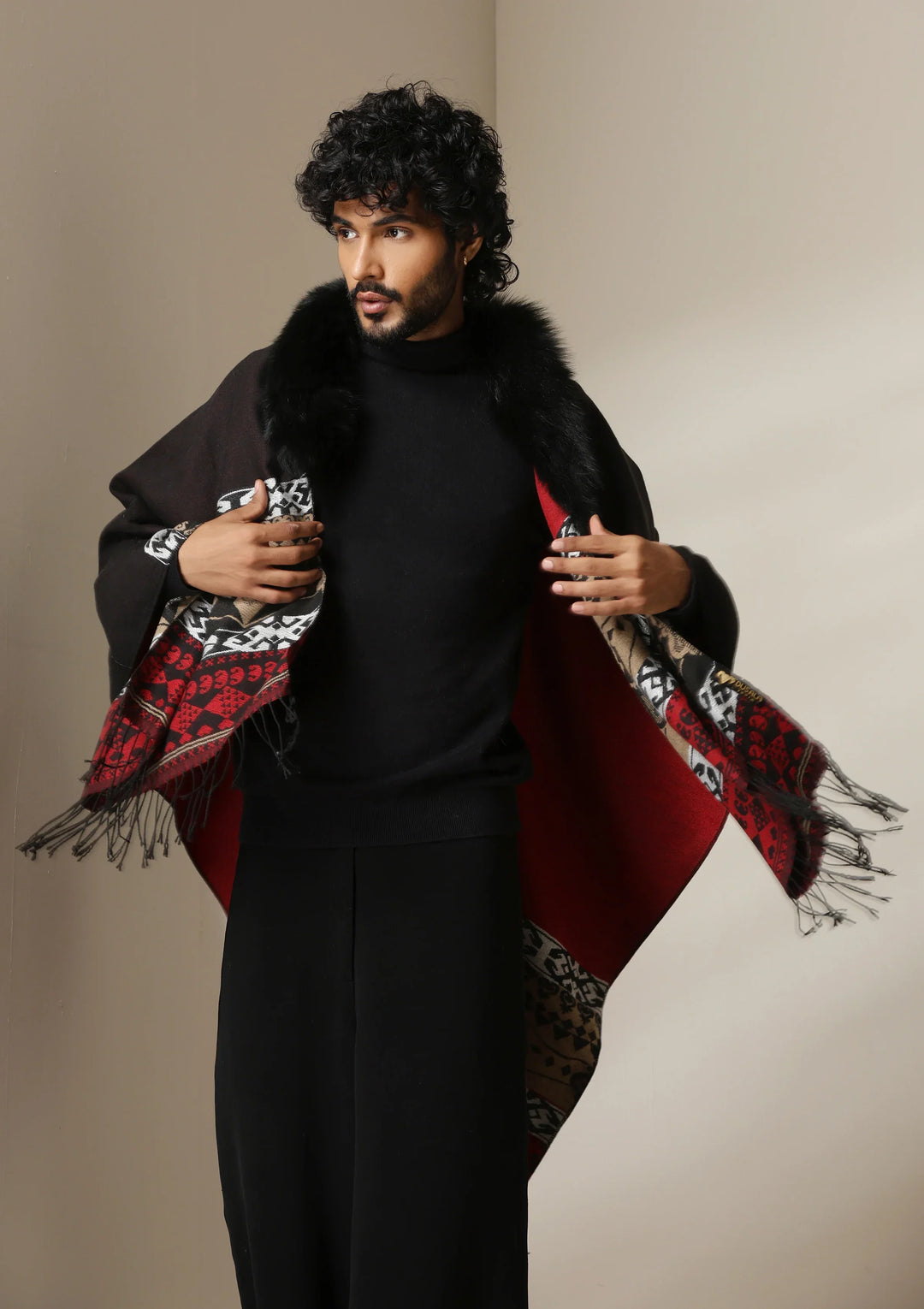 Crimson Luxe Vegan Fur Cape | SHOBITAM
