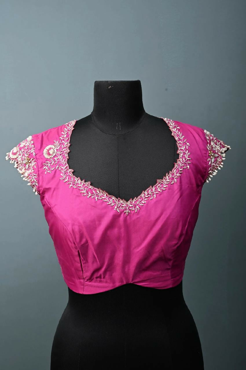 Silk designer blouse in fuchsia pink | SHOBITAM