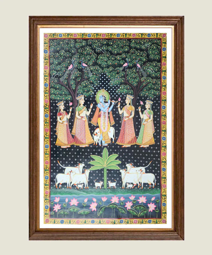Pichwai Hand Painting On Cloth | Krishna Ji with Gopis | 2x3 Feet | Unframed |SHOBITAM