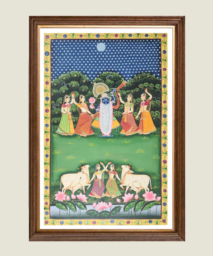 Pichwai Hand Painting On Cloth | Shrinath ji with gopis | 2x3 Feet | Unframed | Shobiam