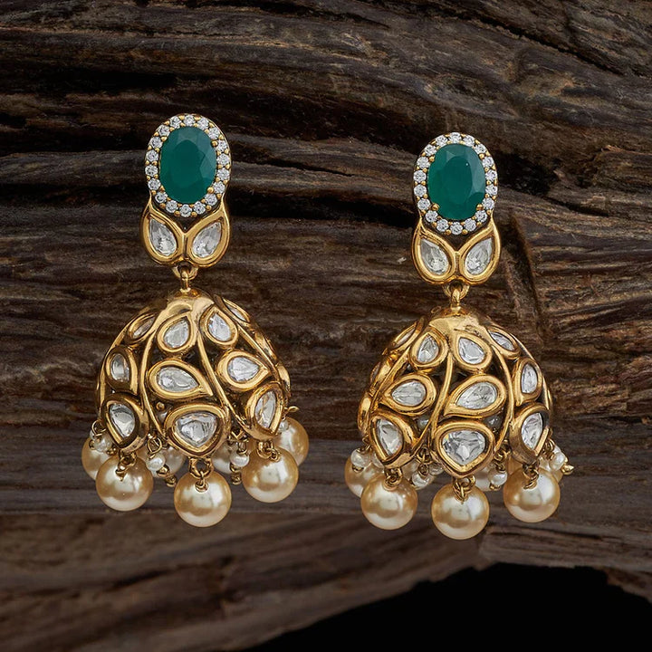 Victorian Design Kundan Stones Jhumkas with Dangling Beads