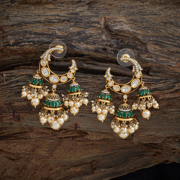 Kundan chandbali Earrings with dangling pearls