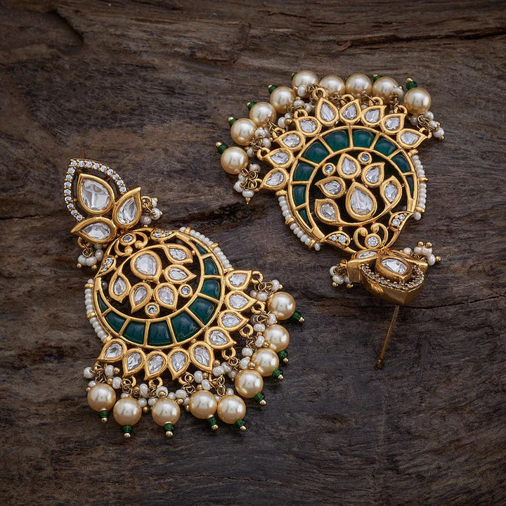 Chandbali Kundan Earrings with Dangling Pearls