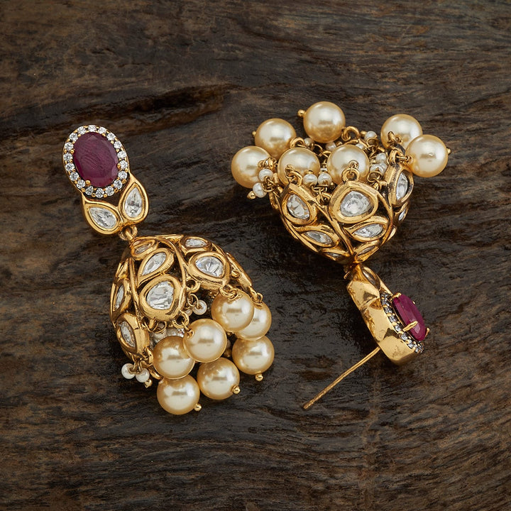 Victorian Design Kundan Stones Jhumkas with Dangling Beads