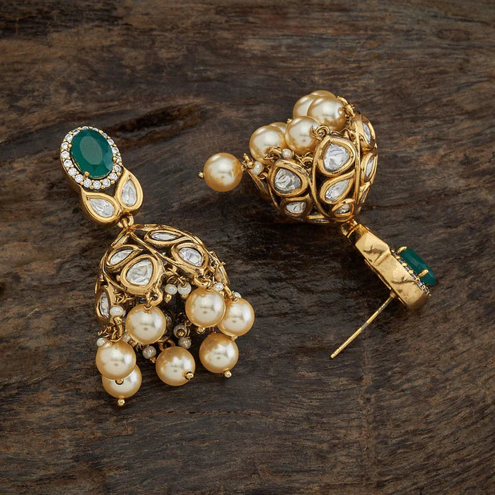 Victorian Design Kundan Stones Jhumkas with Dangling Beads