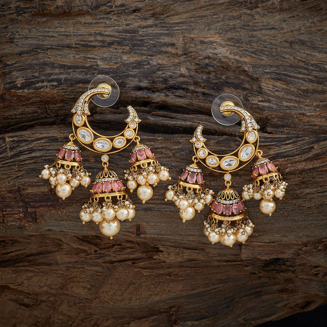 Kundan chandbali Earrings with dangling pearls