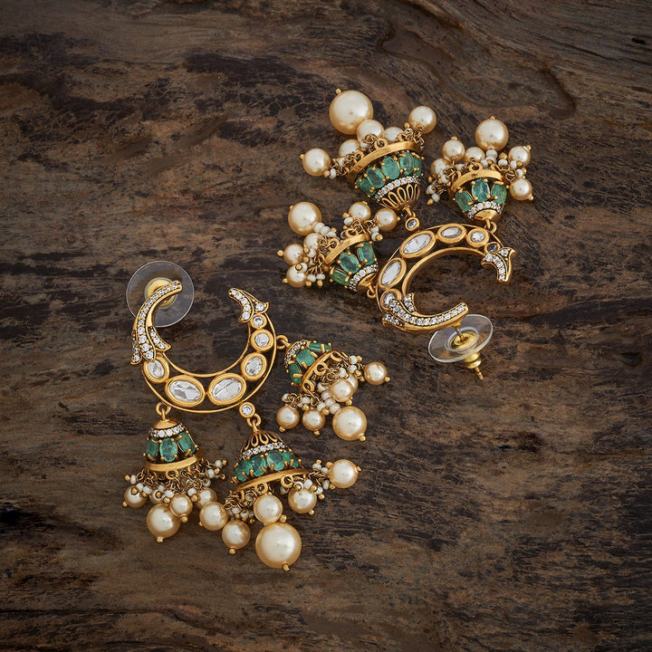 Kundan chandbali Earrings with dangling pearls