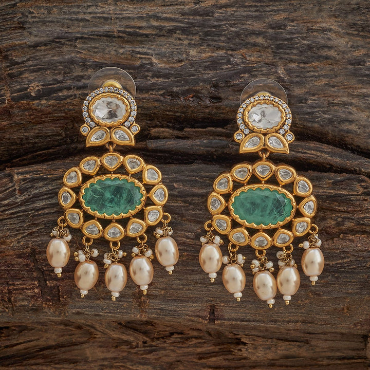 Mint Kundan Earring with dangling pearls