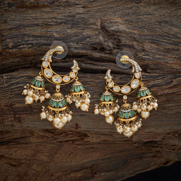 Kundan chandbali Earrings with dangling pearls