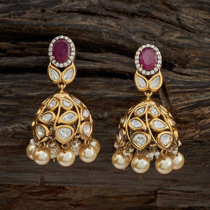 Victorian Design Kundan Stones Jhumkas with Dangling Beads