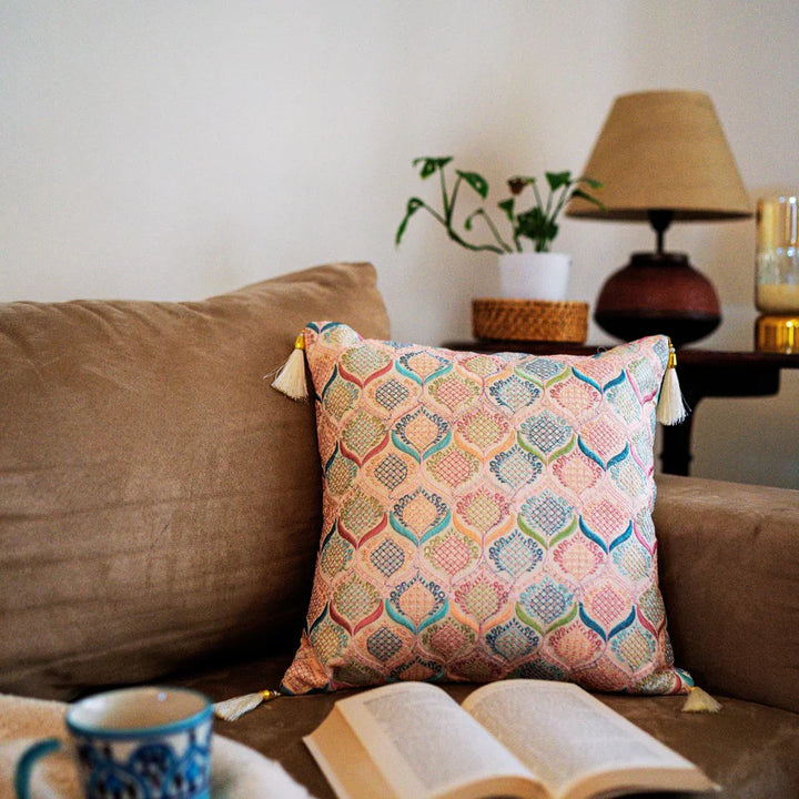 Kundan Offwhite Emboidered Cushion Cover, 16" x 16", Pack of 1