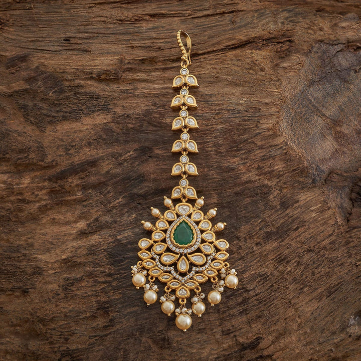 Bridal Kundan Lotus and Drop Tikka Victorian polish With Ruby stone