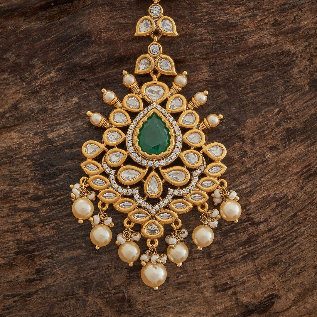 Bridal Kundan Lotus and Drop Tikka Victorian polish With Ruby stone