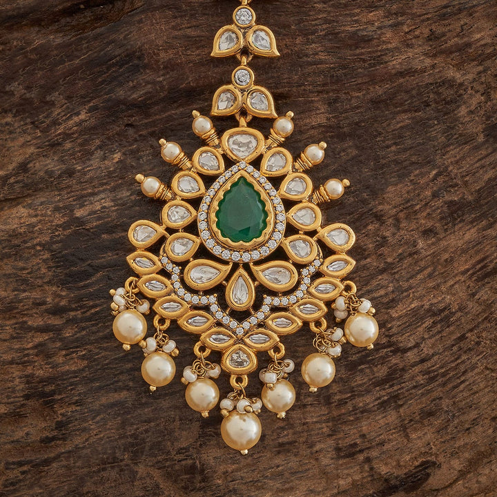 Bridal Kundan Lotus and Drop Tikka Victorian polish With Ruby stone