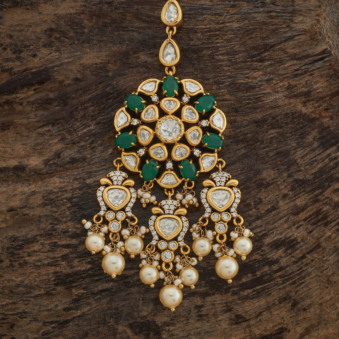 Bridal Kundan Floral Tikka Victorian polish With Green stone