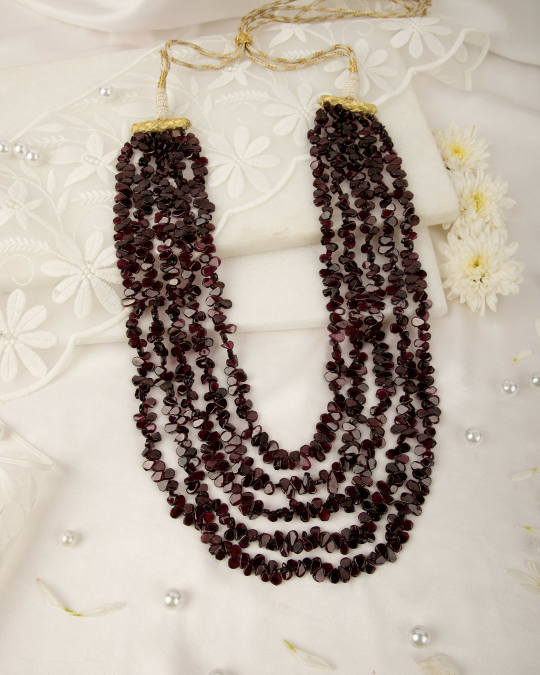 The Garnet Cascade- 5 Layer Natural Garnet Mala | SHOBITAM