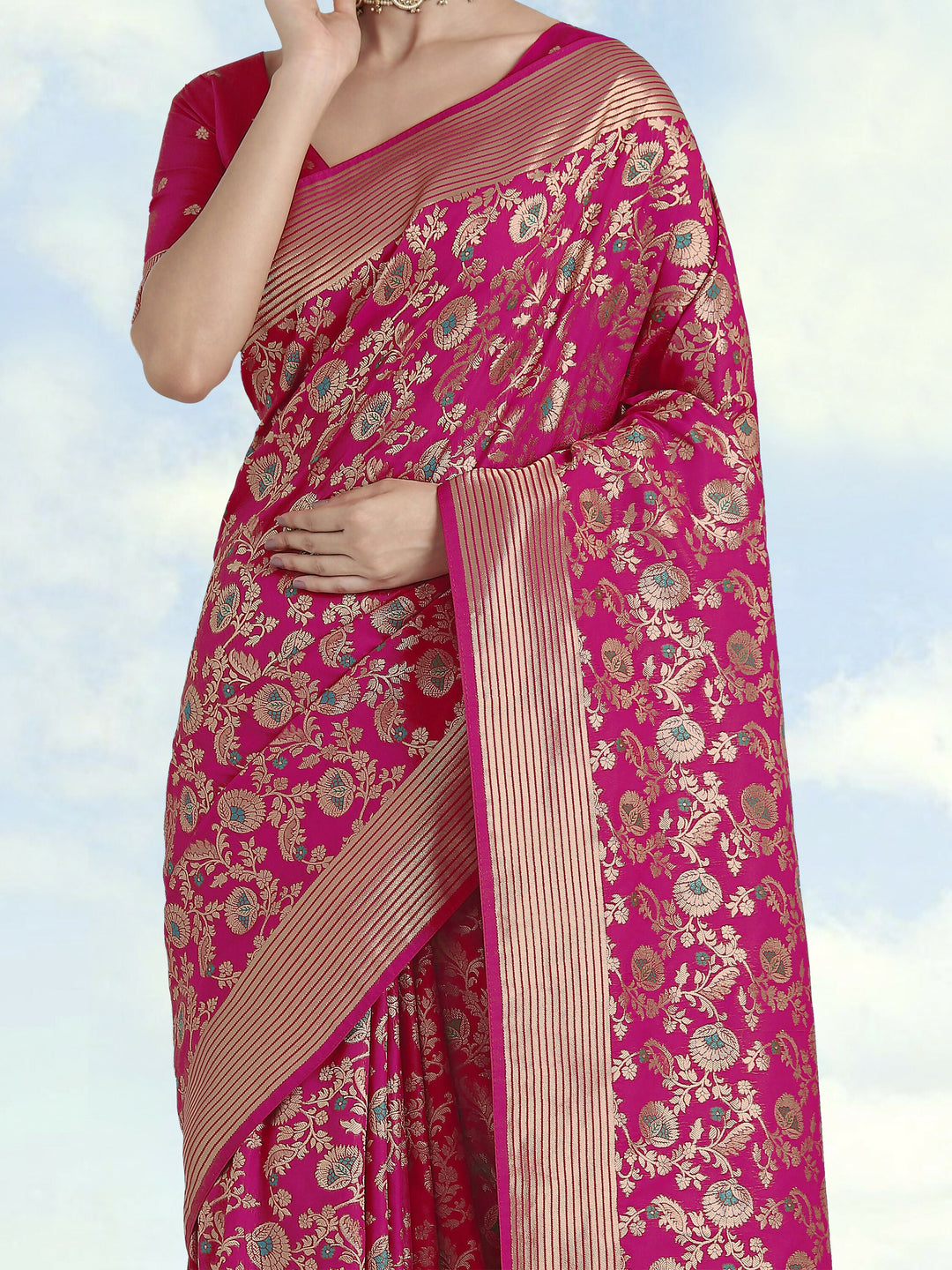 Banarasi Silk Rani Pink Zaal Pattern Saree | SHOBITAM