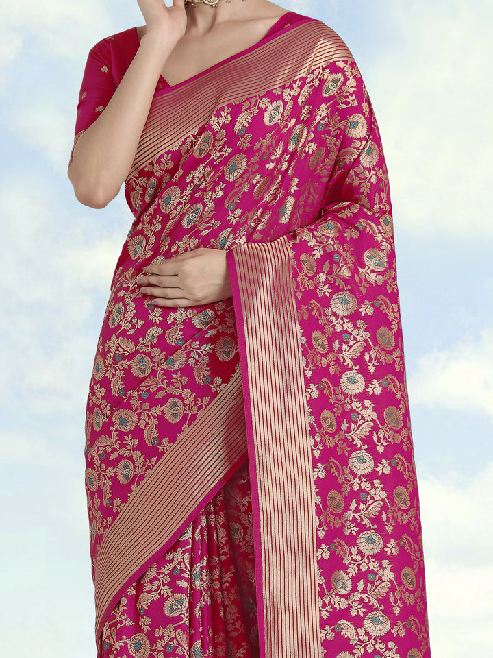 Banarasi Silk Rani Pink Zaal Pattern Saree | SHOBITAM