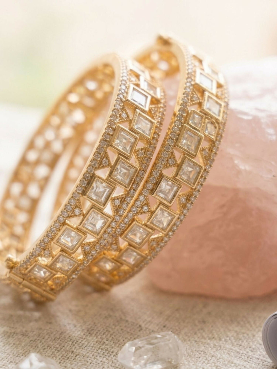 Gold Plated Polki Diamond Bangles | SHOBITAM