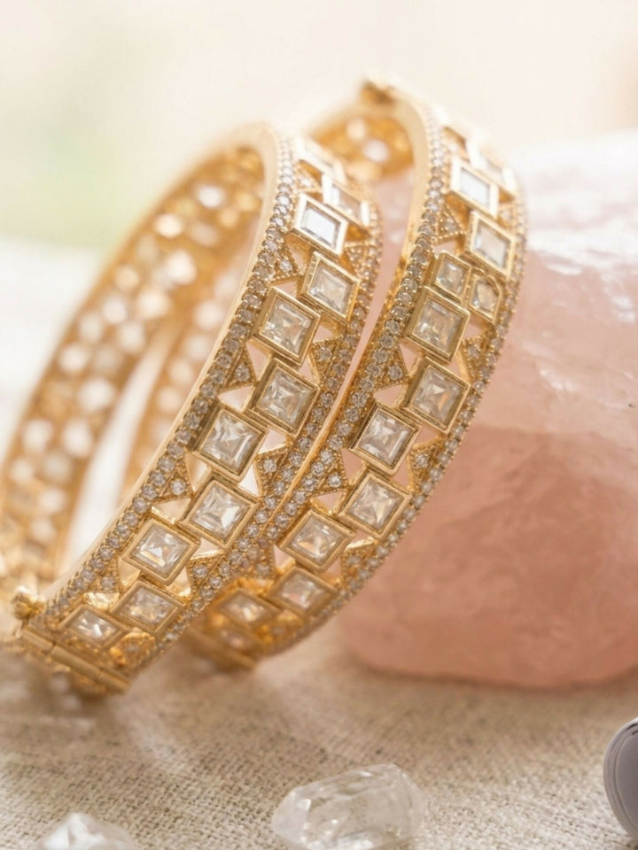 Gold Plated Polki Diamond Bangles | SHOBITAM