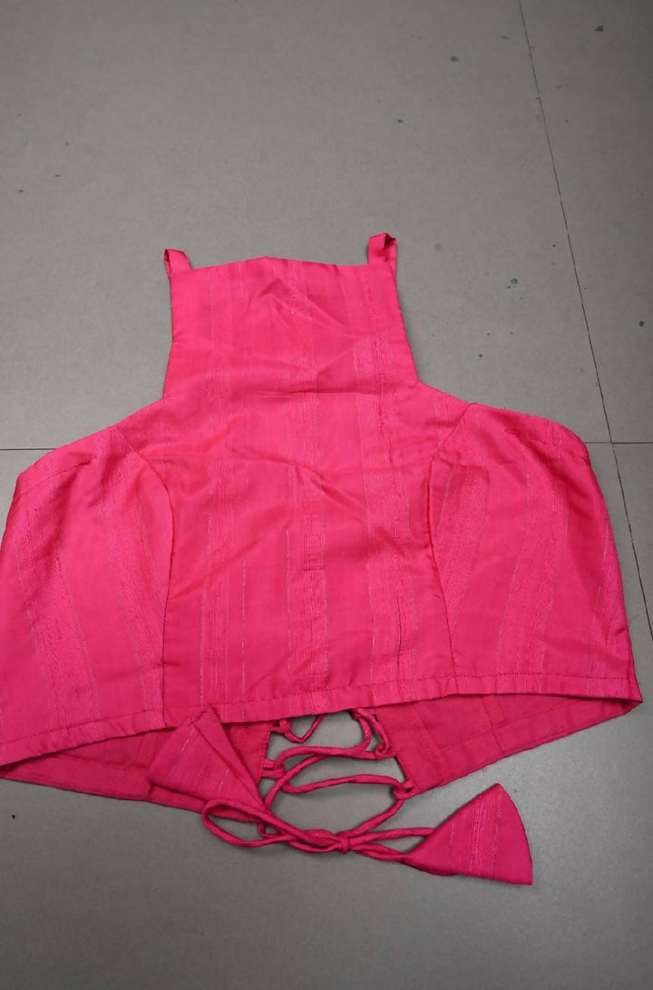 Hot Pink Handloom Silk Halter Neck Blouse | SHOBITAM