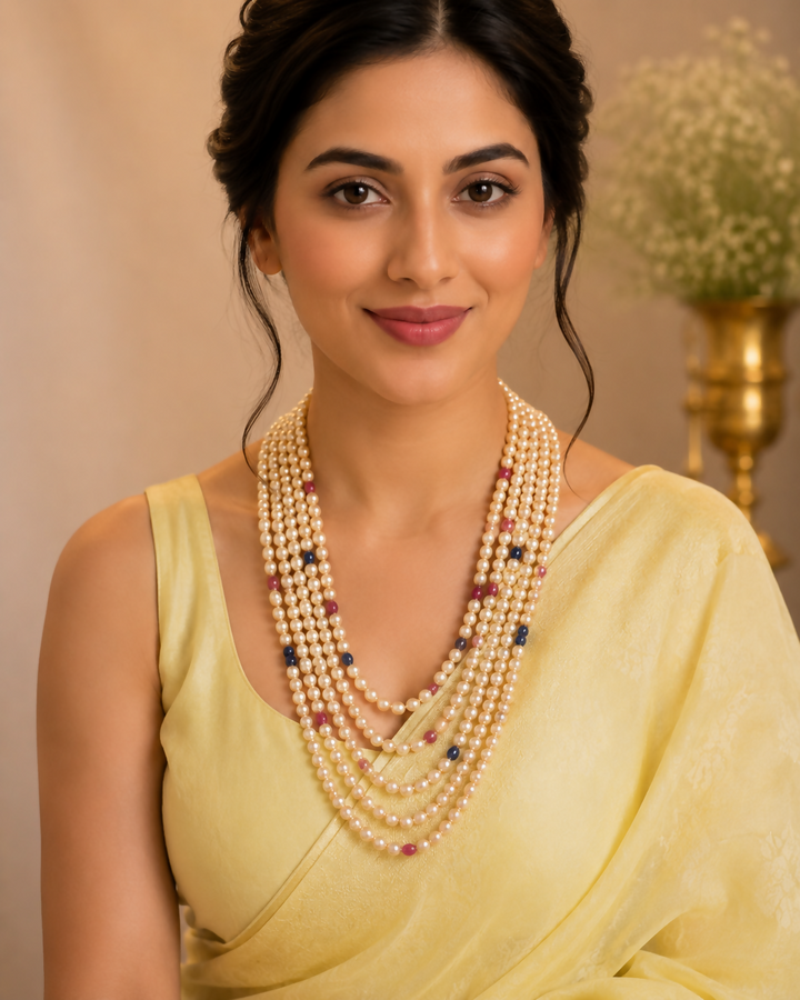 Ratnavali – Ruby Sapphire Pearl Mala | SHOBITAM