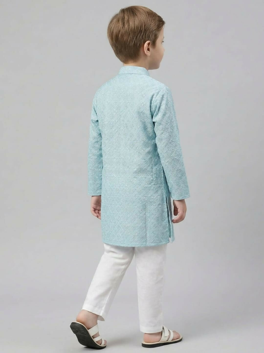 Boys Teal Textured Kurta Pajama Set | Ethnic Wear for Kids | SHOBITAM