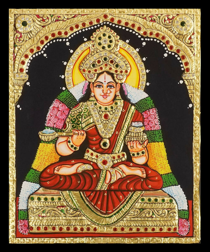 10*12 TANJORE PAINTING ANNAPOORANESWARI Authentic With 22 Ct Gold Foil and Jaipur Gemstones,Unframed | SHOBITAM