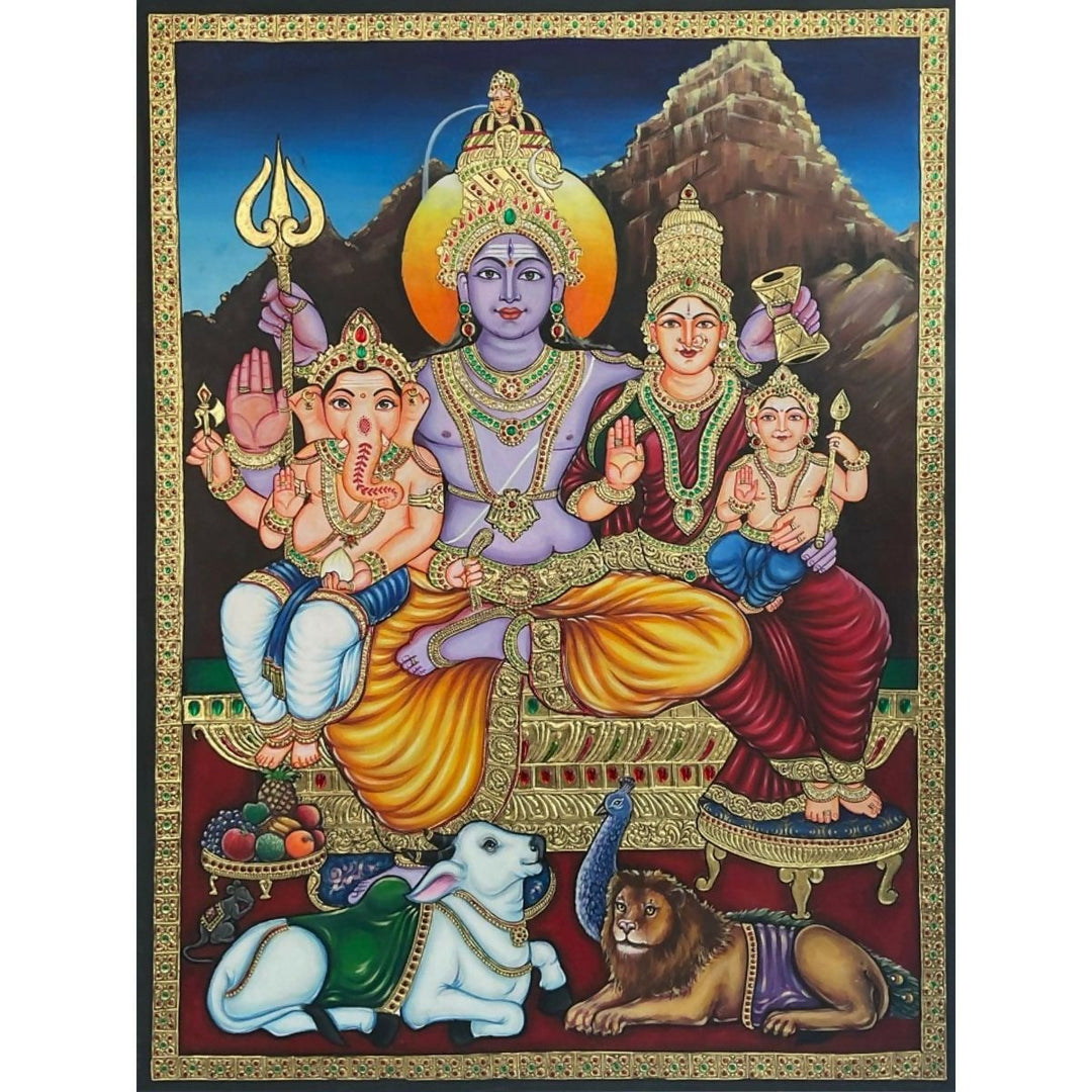 TANJORE PAINTING SHIVA FAMILY 48*36 | SHOBITAM