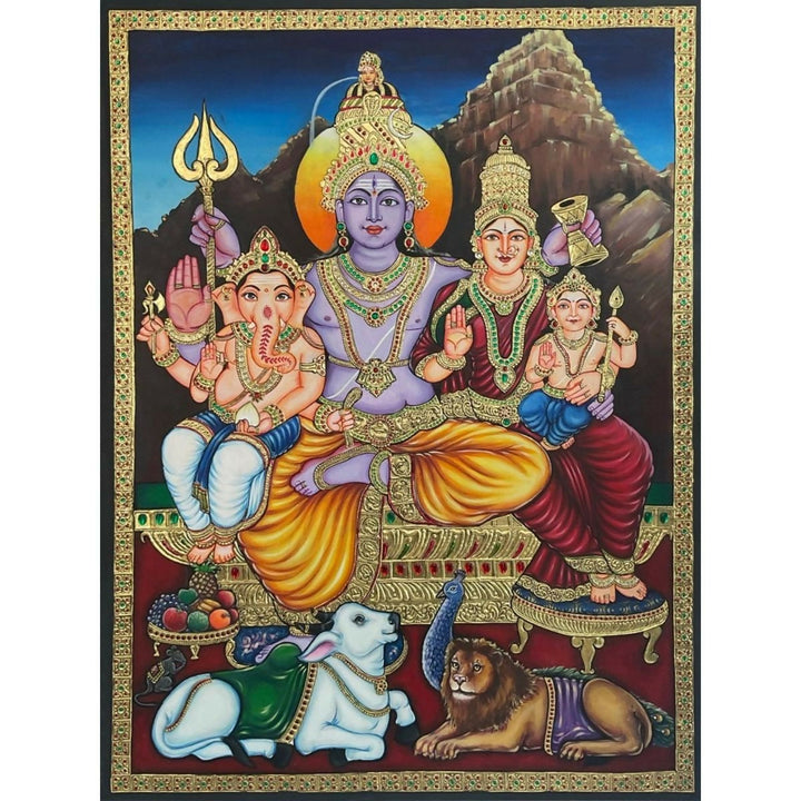 TANJORE PAINTING SHIVA FAMILY 48*36 | SHOBITAM