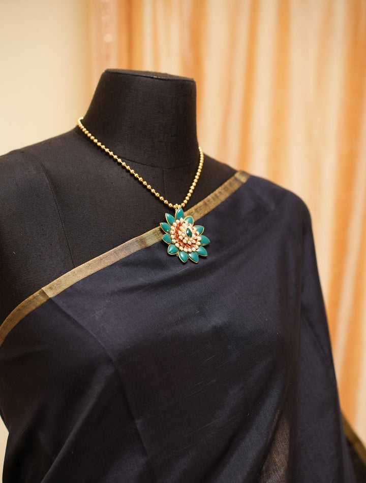 Black Tussar Handloom Silk Saree | SHOBITAM
