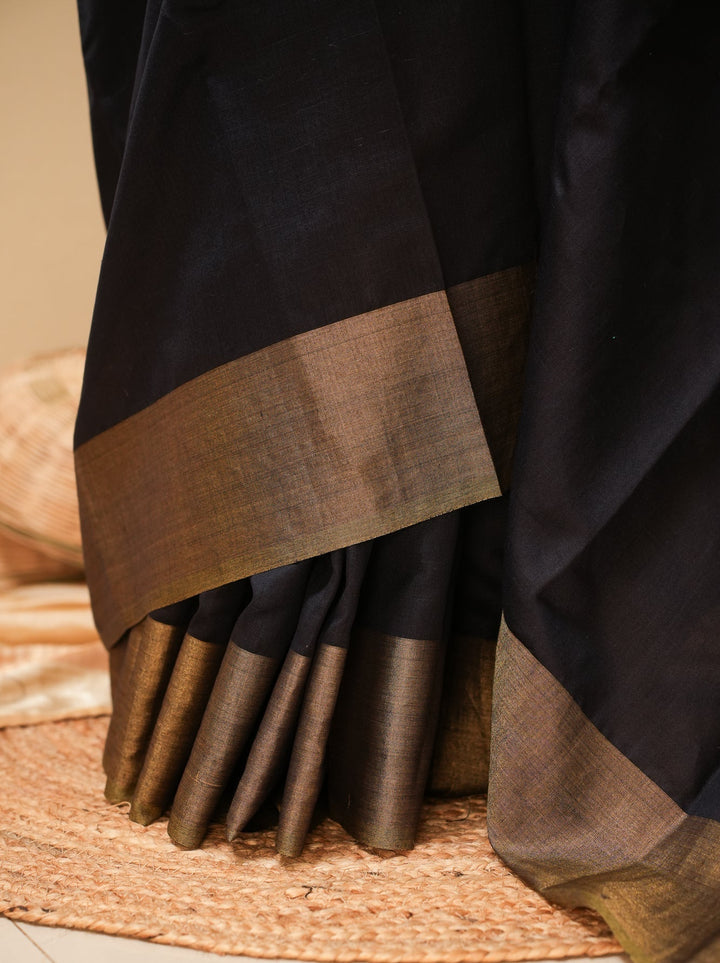Black Tussar Handloom Silk Saree | SHOBITAM