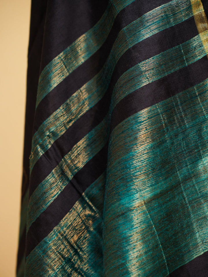 Black Tussar Handloom Silk Saree | SHOBITAM