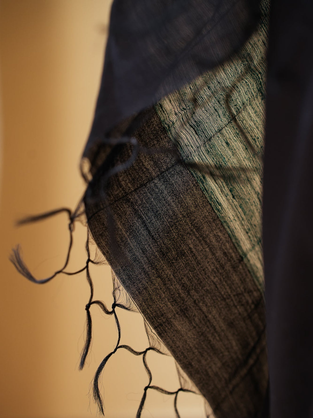 Black Tussar Handloom Silk Saree | SHOBITAM