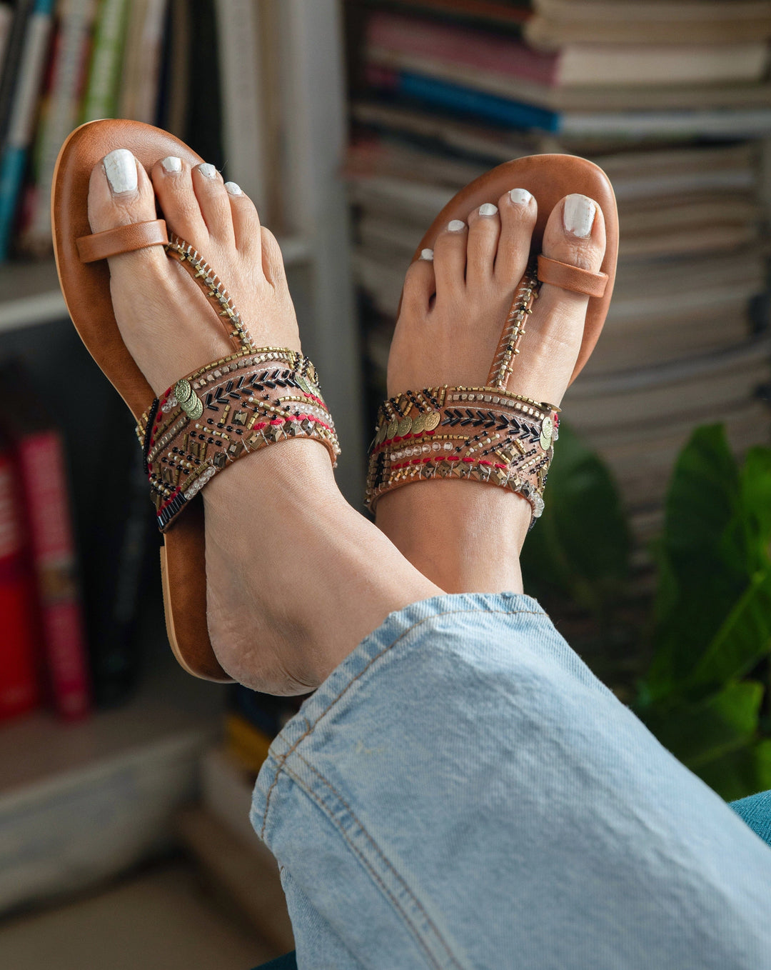 LATTE Brown Embroidered Kolhapuri Footwear