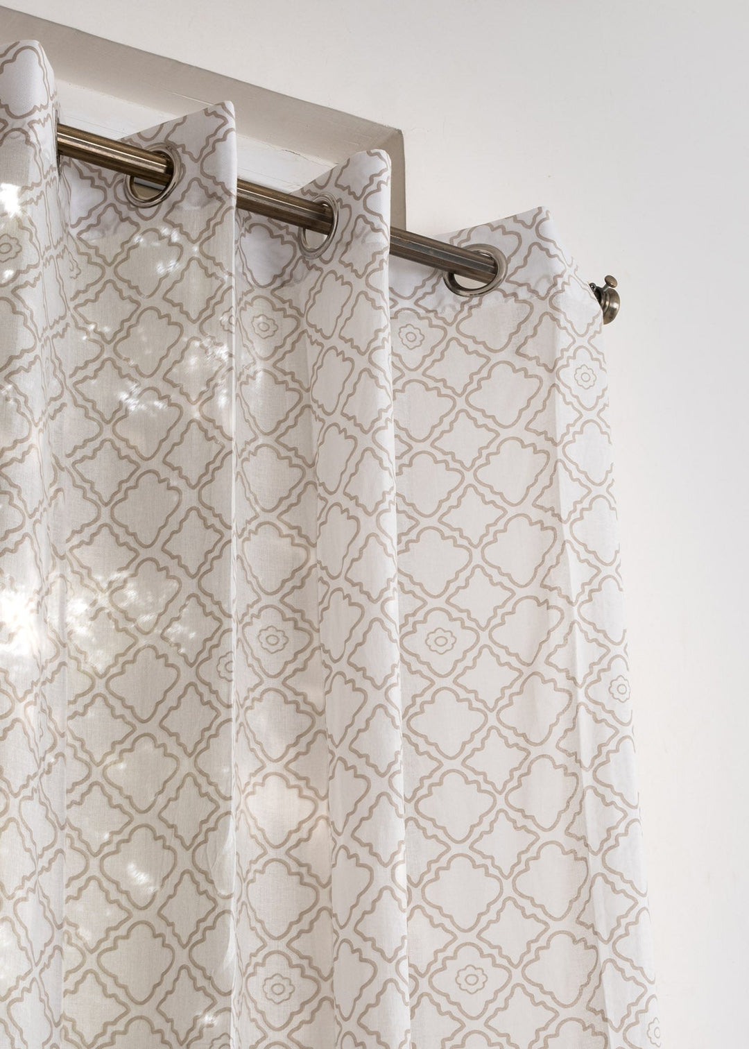 Lattice 100% cotton Sheer Geometric curtain for Living room & bedroom - Light filtering - Walnut Grey - Single Piece | SHOBITAM