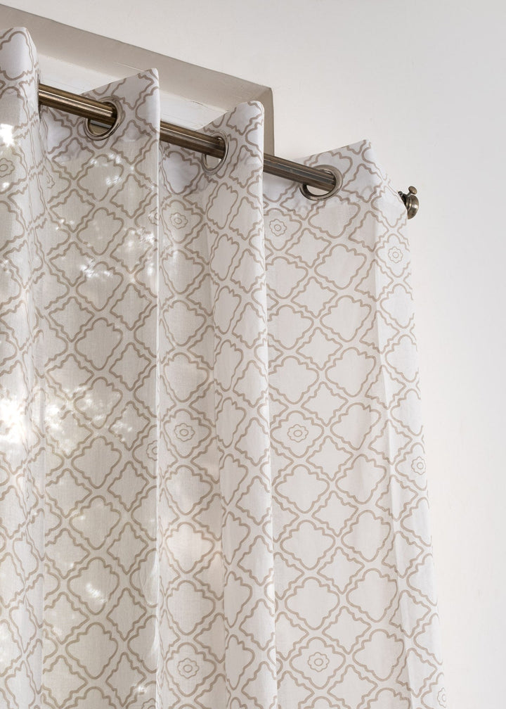 Lattice 100% cotton Sheer Geometric curtain for Living room & bedroom - Light filtering - Walnut Grey - Single Piece | SHOBITAM