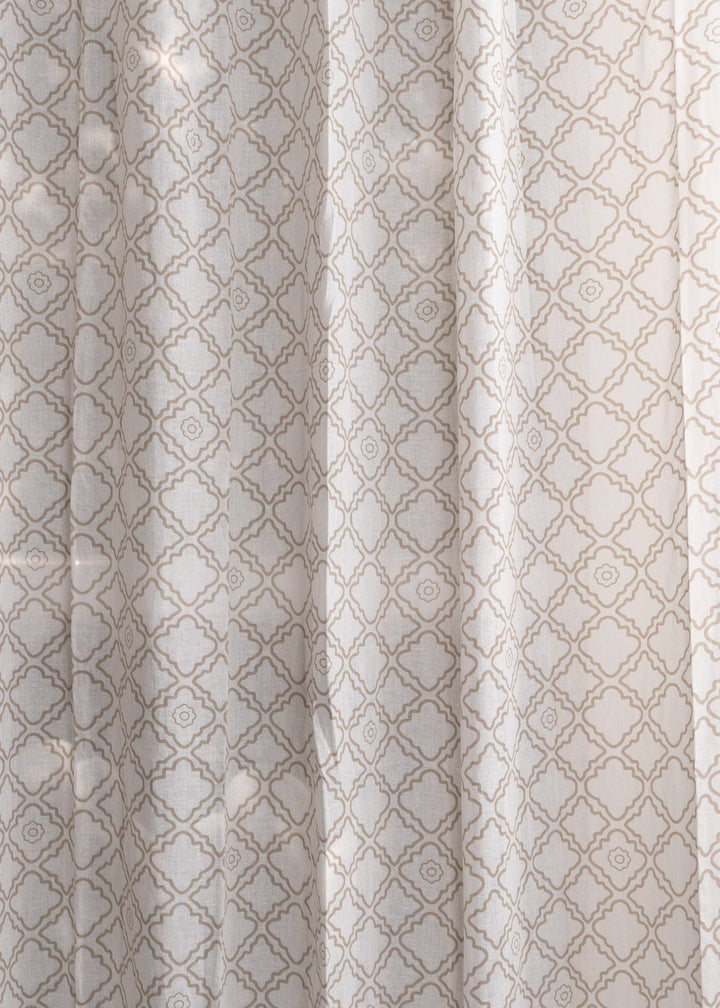 Lattice 100% cotton Sheer Geometric curtain for Living room & bedroom - Light filtering - Walnut Grey - Single Piece | SHOBITAM