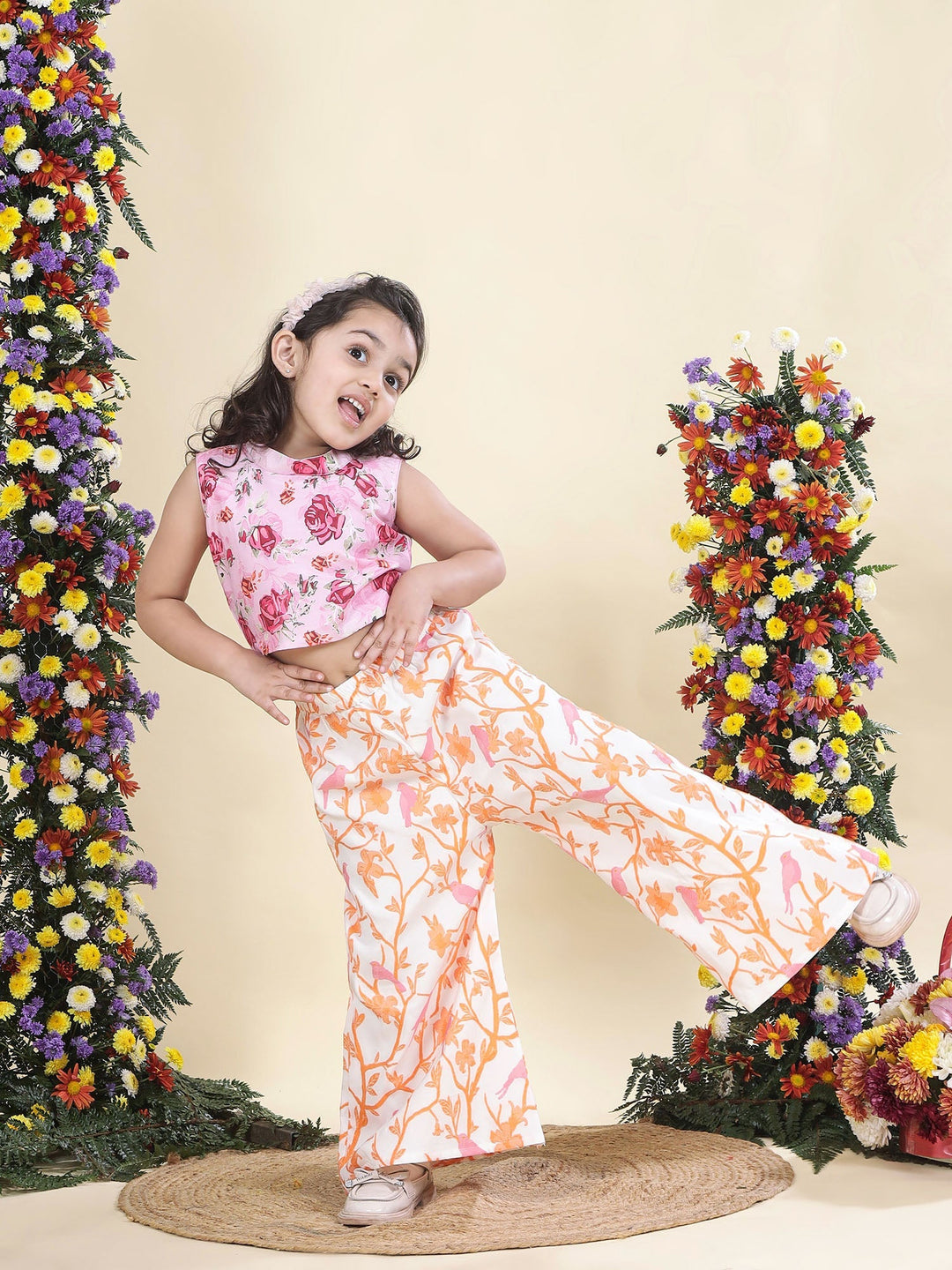 Pink Rose Top with Fauna Embroidery Cotton Plazzo  | SHOBITAM