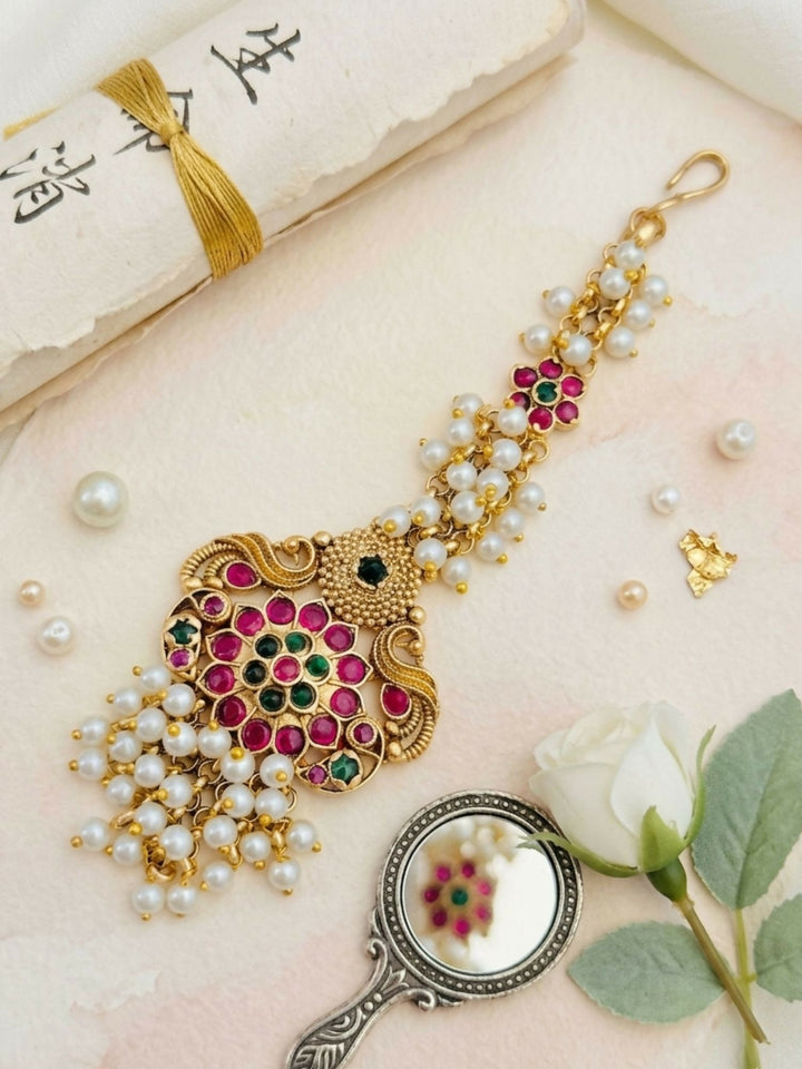 Traditional Matt Gold Plated SouthIndian Maangtikka | SHOBITAM