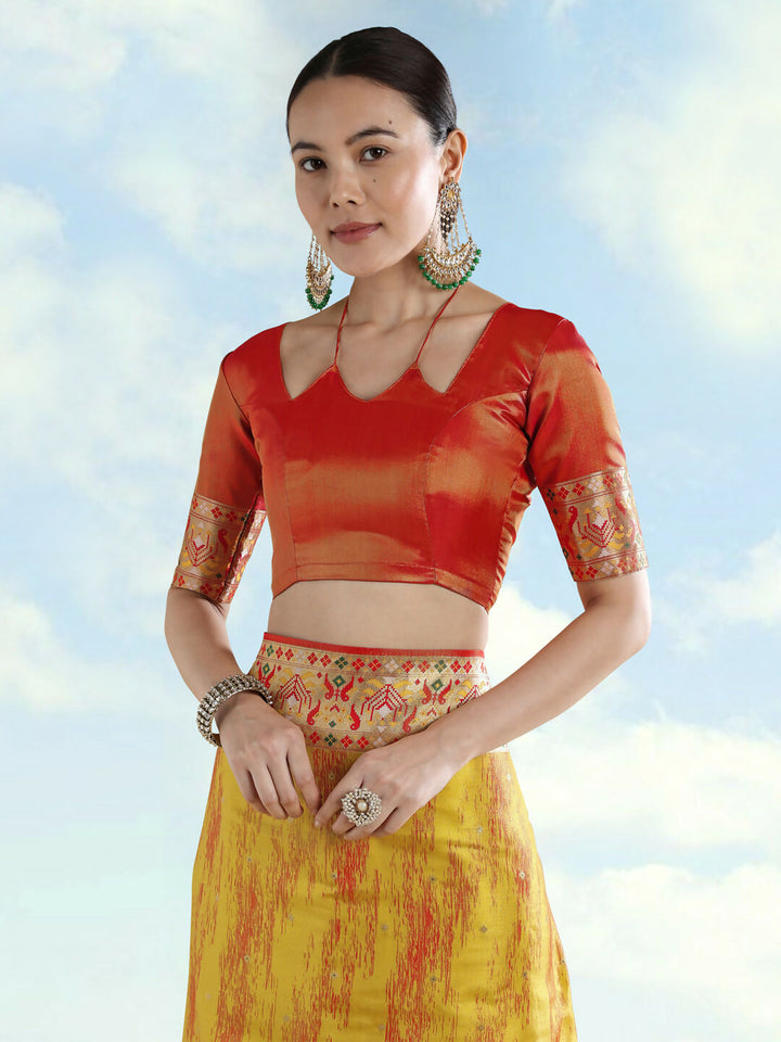 Mustard Yellow Color Semi Banarasi Tissue Silk Paithani Woven Saree | SHOBITAM