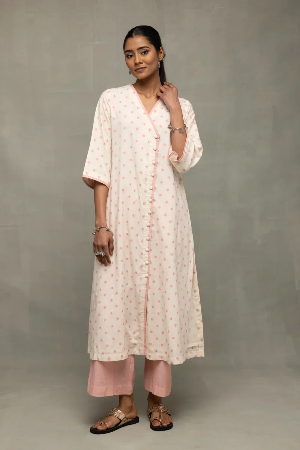 Blush Pink & White Heart Woven Co-Ord Set | SHOBITAM
