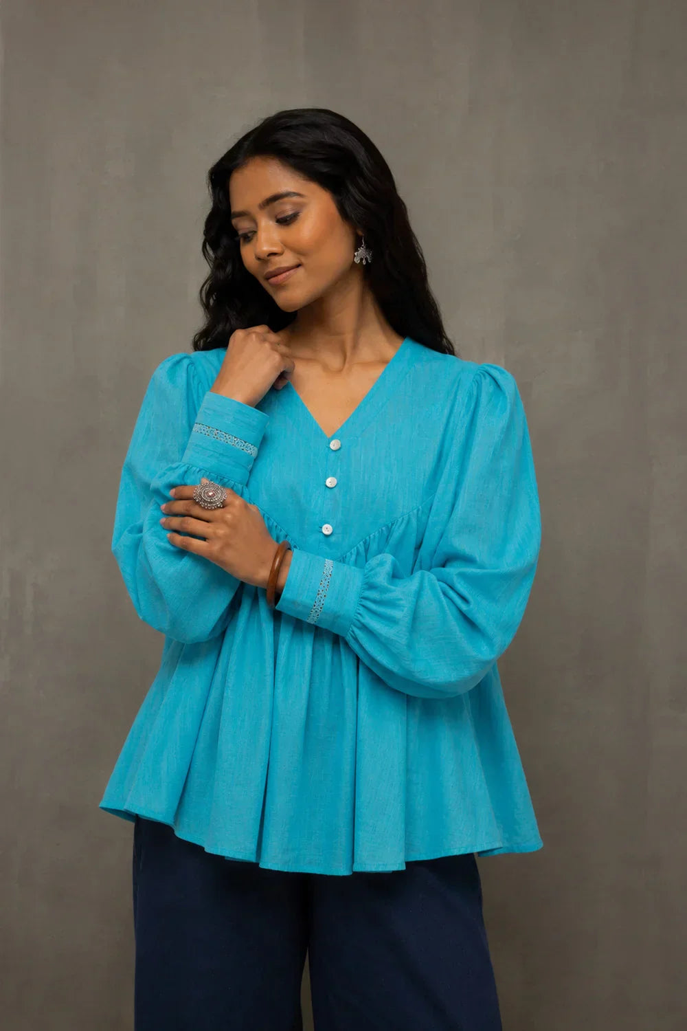 Turquoise Blue Flared Top | SHOBITAM