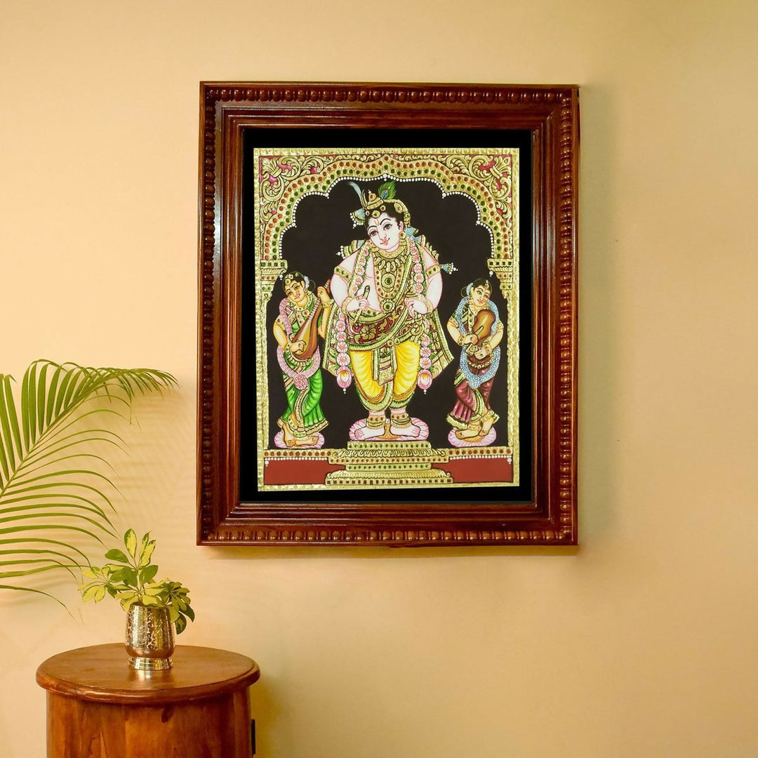 TANJORE PAINTING RUKUMANI BAMA KRISHNA 10*12 | SHOBITAM