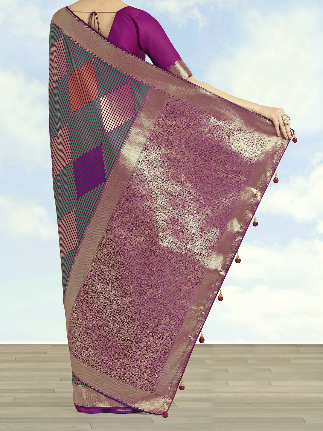 Multi Colour Banarasi Silk Zari Weaving Saree | SHOBITAM